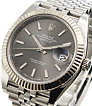 Datejust II 41mm in Steel with White Gold Fluted Bezel on Jubilee Bracelet with Dark Rhodium Stick Dial