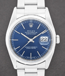 Datejust 36mm in Steel with Domed Bezel on Oyster Bracelet with Blue Stick Dial