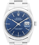 Datejust 36mm in Steel with Domed Bezel on Oyster Bracelet with Blue Stick Dial