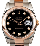 Datejust 36mm in Steel with Rose Gold Smooth Bezel on Oyster Bracelet with Black Diamond Dial