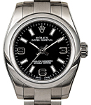 Oyster Perpetual in Steel with Smooth Bezel on Steel Oyster Bracelet with Black Arabic Dial