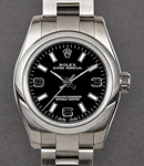 Oyster Perpetual in Steel with Smooth Bezel on Steel Oyster Bracelet with Black Arabic Dial