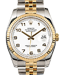 2-Tone Datejust 36mm in Steel with Yellow Gold Fluted Bezel on Jubilee Bracelet with White Arabic Dial