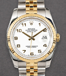 2-Tone Datejust 36mm in Steel with Yellow Gold Fluted Bezel on Jubilee Bracelet with White Arabic Dial