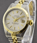 Datejust 26mm Ladies in Steel with Yellow Gold Fluted Bezel on Bracelet with Silver Stick Dial