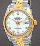 Datejust 36mm in Steel with Yellow Gold Fluted Bezel on Jubilee Bracelet with White Roman Dial
