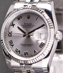 Datejust 36mm with White Gold Fluted Bezel on Jubilee Bracelet with Silver Roman Dial
