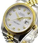 Datejust 36mm in Steel with Yellow Gold Fluted Bezel on Jubilee Bracelet with White Diamond Dial