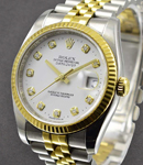 Datejust 36mm in Steel with Yellow Gold Fluted Bezel on Jubilee Bracelet with White Diamond Dial