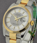 Datejust 36mm in Steel with Yellow Gold Fluted Bezel on Oyster Bracelet with Silver Tuxedo Dial