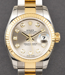 Datejust Lady's in Steel with Yellow Gold Fluted Bezel on Bracelet with Silver Diamond Dial