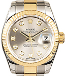 Datejust Lady's in Steel with Yellow Gold Fluted Bezel on Bracelet with Silver Diamond Dial
