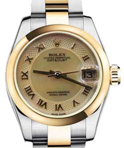 Ladies 2-Tone Datejust 26mm on Oyster Bracelet with Champagne Decorated MOP Roman Dial
