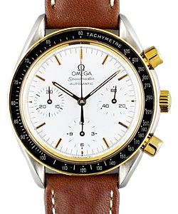 Speedmaster Reduced Chronograph in Steel and Yellow Gold On Brown Calfskin Leather Strap with White Dial