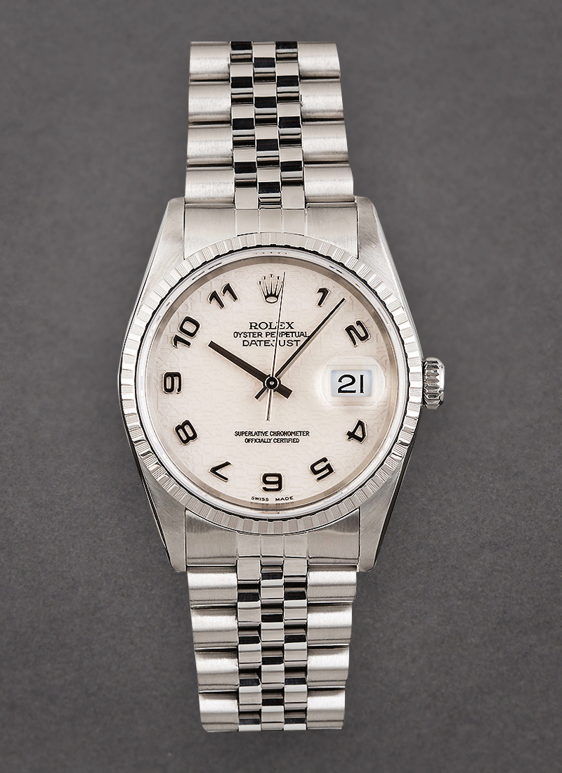 Pre-Owned Rolex Datejust 36mm in Steel with Engine Turned Bezel