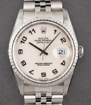 Datejust 36mm in Steel with Engine Turned Bezel on Jubilee Bracelet with Ivory Jubilee Arabic Dial