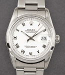 Datejust 36mm in Steel with Smooth Bezel on Oyster Bracelet with White Roman Dial