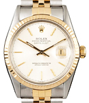Datejust 36mm in Steel with Yellow Gold Fluted Bezel  on Jubilee Bracelet with Silver Tapestry Stick Dial