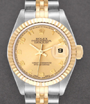 Datejust Ladys in Steel with Yellow Gold Fluted Bezel on Steel and Yellow Gold Jubilee Bracelet with Champagne Arabic Dial