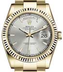 Presidential Day-Date 36mm in Yellow Gold with Fluted Bezel on Oyster Bracelet - Silver Stick Dial