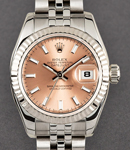 Datejust 26mm in Steel with White Gold Fluted Bezel on Steel Jubilee Bracelet with Pink Stick Dial