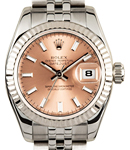 Datejust 26mm in Steel with White Gold Fluted Bezel on Steel Jubilee Bracelet with Pink Stick Dial