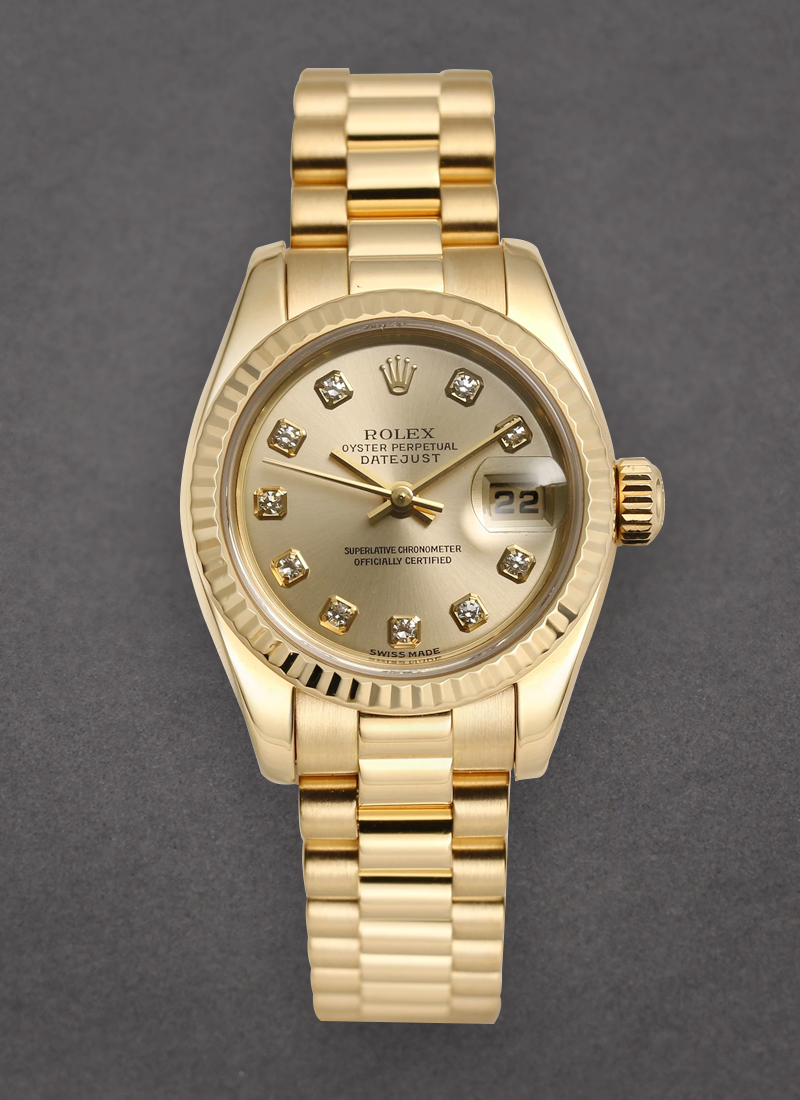 Pre-Owned Rolex Ladies President in Yellow Gold with Fluted Bezel