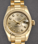 Ladies President in Yellow Gold with Fluted Bezel on Bracelet with Champagne Diamond Dial