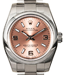 Oyster Perpetual Ladies No Date in Steel with Smooth Bezel on Steel Oyster Bracelet with Pink Arabic Dial
