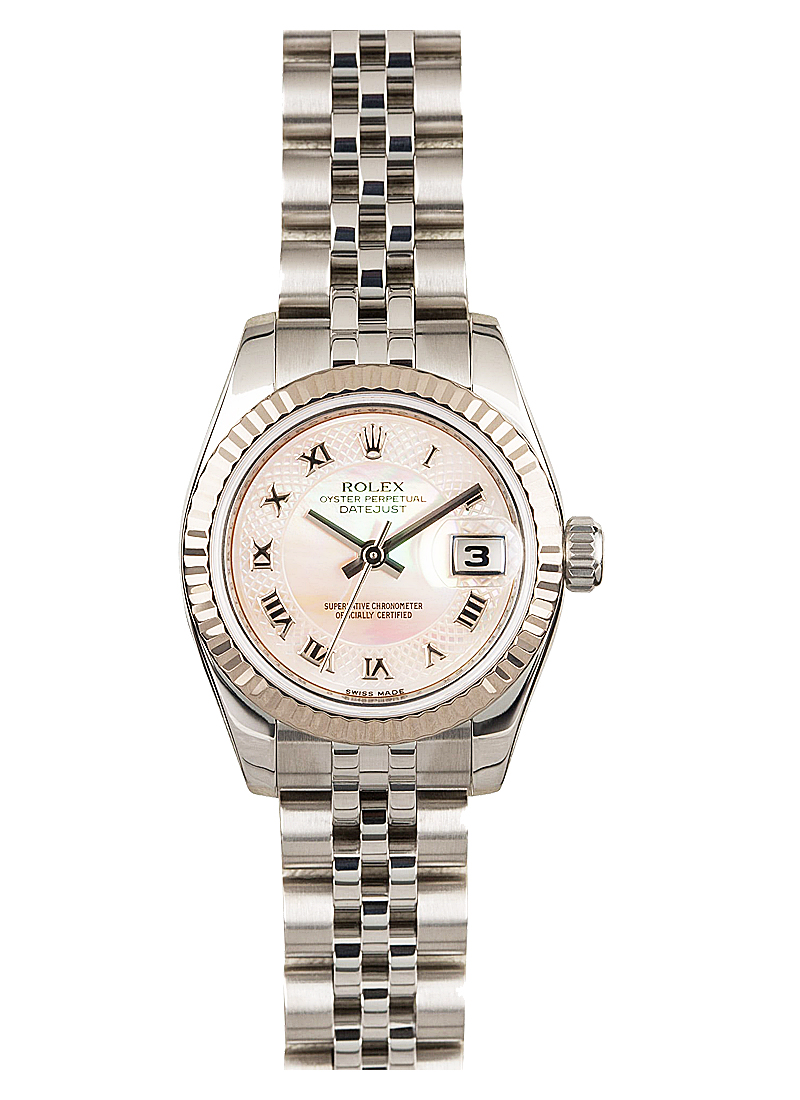 Pre-Owned Rolex Lady's Date 26mm in Steel with White Gold Fluted Bezel