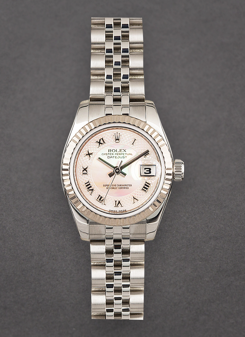 Pre-Owned Rolex Lady's Date 26mm in Steel with White Gold Fluted Bezel