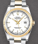 Datejust 36mm in Steel with Yellow Gold Fluted Bezel on Oyster Bracelet with White Stick Dial