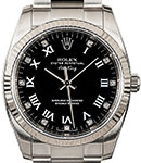 Air king New Style 34mm in Steel with White Gold Fluted Bezel on Oyster Bracelet with Black Roman and Diamond Dial