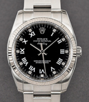 Air King with White Gold Fluted Bezel on Oyster Bracelet with Black Roman Diamond Dial