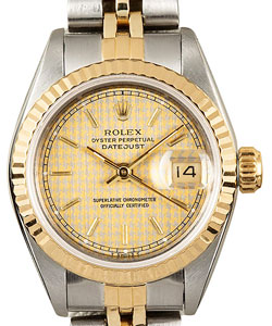 2-Tone Datejust Lady's 26mm in Steel with Yellow Gold Fluted Bezel on Jubilee Bracelet with Champagne hound's-Tooth Dial