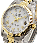 2-Tone Mid Size Datejust 31mm with Yellow Gold Fluted Bezel on Jubilee Bracelet with White Roman Dial