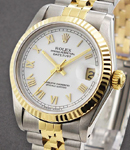 2-Tone Mid Size Datejust 31mm with Yellow Gold Fluted Bezel on Jubilee Bracelet with White Roman Dial