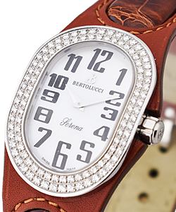 Serena in Steel with 2 Row Diamond Bezel on Brown Leather Strap with MOP Dial