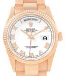 President - Day Date - 36mm - Rose Gold - Fluted Bezel on Oyster Bracelet with White Roman Dial