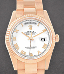 President - Day Date - 36mm - Rose Gold - Fluted Bezel on Oyster Bracelet with White Roman Dial