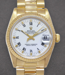 Midsize  President 31mm Yellow Gold with Fluted Bezel on President Bracelet with White Roman Dial