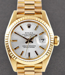 Datejust Ladies in Yellow Gold with Fluted Bezel on President Bracelet with Silver Stick Dial