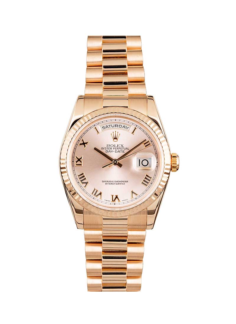 Pre-Owned Rolex President 36mm Day Date in Rose Gold with Fluted Bezel
