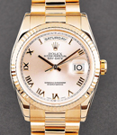 President 36mm Day Date in Rose Gold with Fluted Bezel on Bracelet with Pink Roman Dial