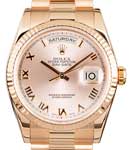 President 36mm Day Date in Rose Gold with Fluted Bezel on Bracelet with Pink Roman Dial
