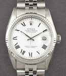 Datejust 36mm in Steel with White Gold Fluted Bezel on Jubilee Bracelet with White Roman Dial