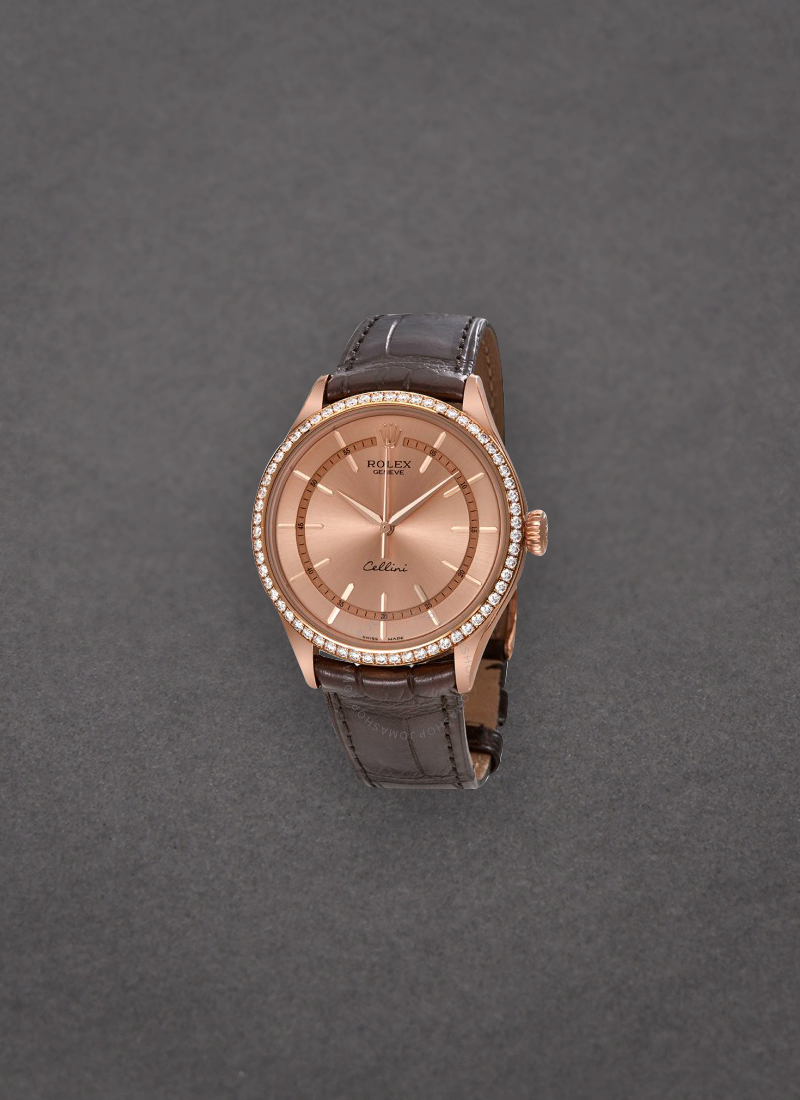 Rolex Unworn Cellini 39mm in Rose Gold with Diamond Bezel