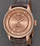 Cellini 39mm in Rose Gold with Diamond Bezel on Brown Alligator Leather Strap with Pink Stick Dial