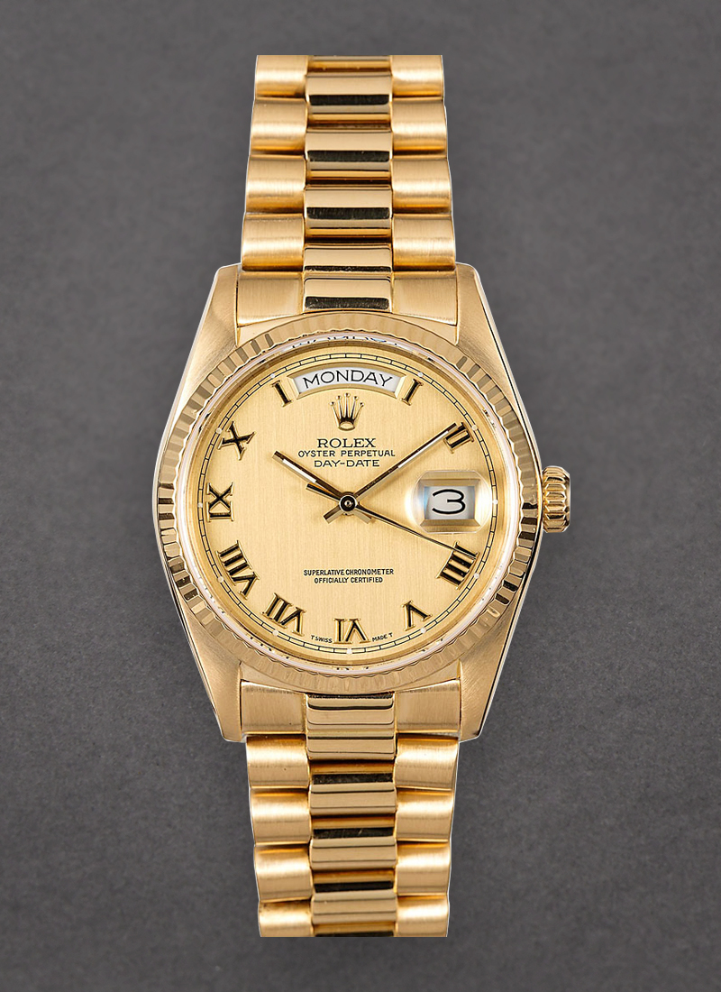 Pre-Owned Rolex President 36mm in Yellow Gold with Fluted Bezel