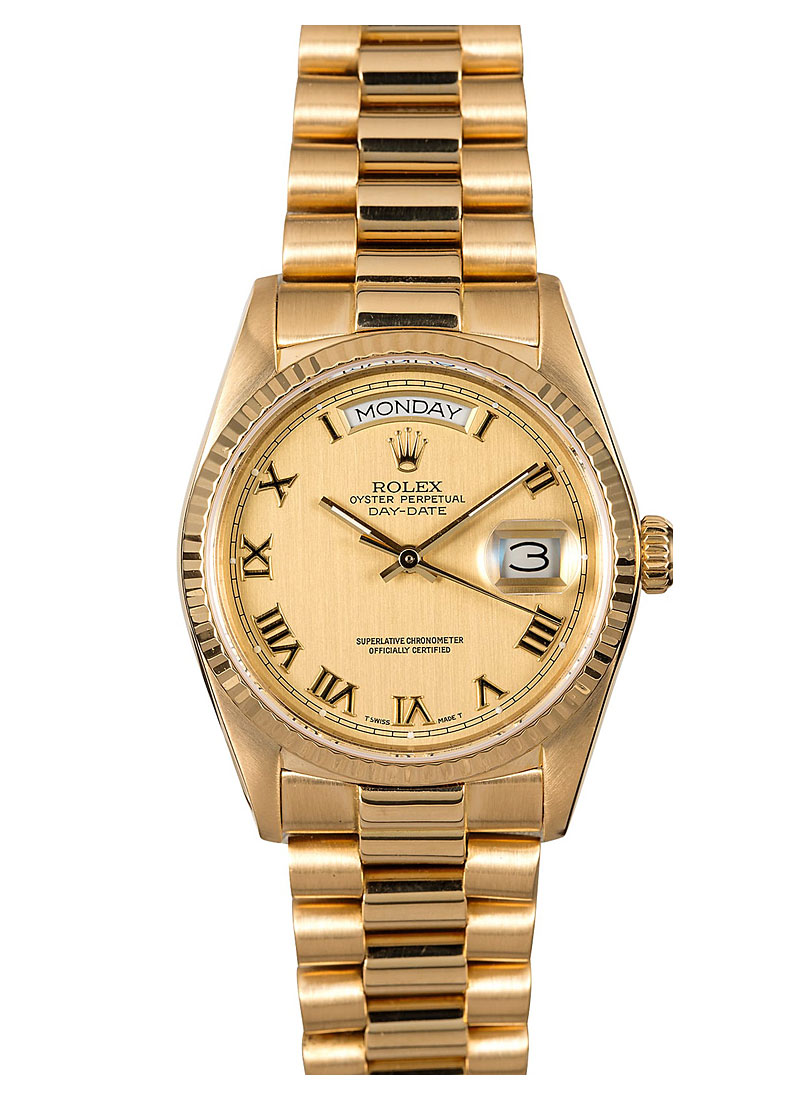 Pre-Owned Rolex President 36mm in Yellow Gold with Fluted Bezel